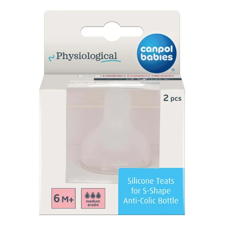 Canpol Babies, соска силіконова для пляшечки S-Shape L, середня, 59/893, від 6 місяців, 2 шт.: ціни та характеристики