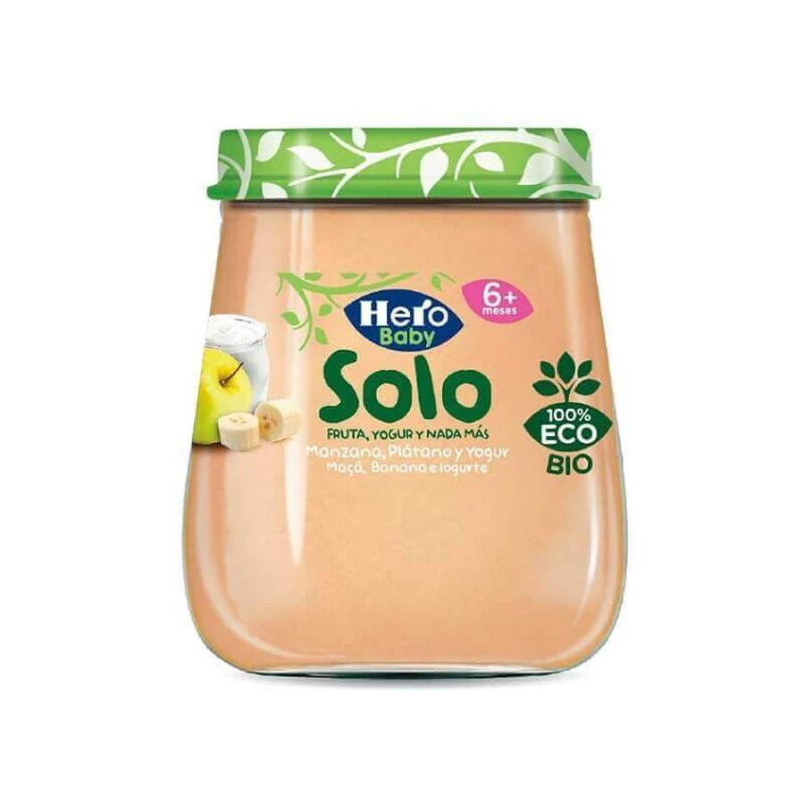 Органічне пюре з йогуртом, яблуком та бананом Solo, 120 г, Hero Baby: ціни та характеристики