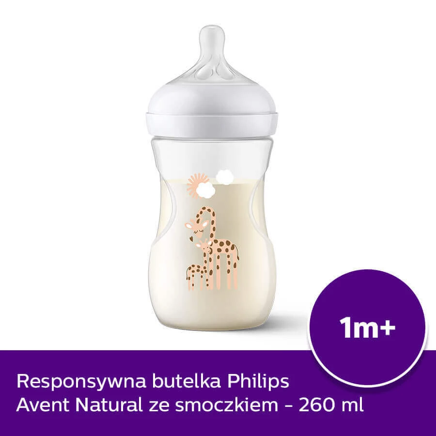 Avent Natural Response, пляшечка з чутливою соскою, yraffa, потік 3, SCY903/66, після 1 місяця, 260 мл ПОЛАМАНА УПАКОВКА: ціни та характеристики