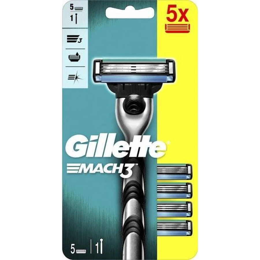 GILLETTE Mach3 SHAVER + 5NH 1×1 набір, бритва + 5 змінних головок: ціни та характеристики