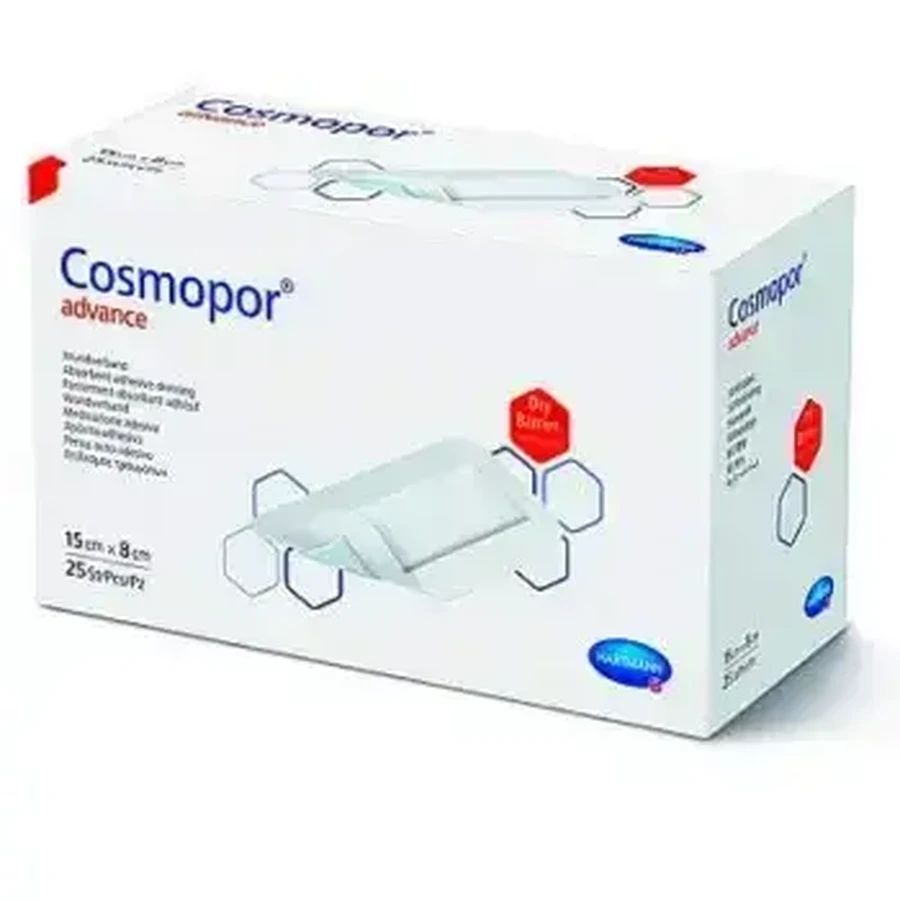 Пластир Cosmopor Advance (901014), 15x8 см, 25 шт, 15x8 см, самоклеючий, стерильний, з поглинаючою основою і самоклеючими краями, Hartmann: ціни та характеристики