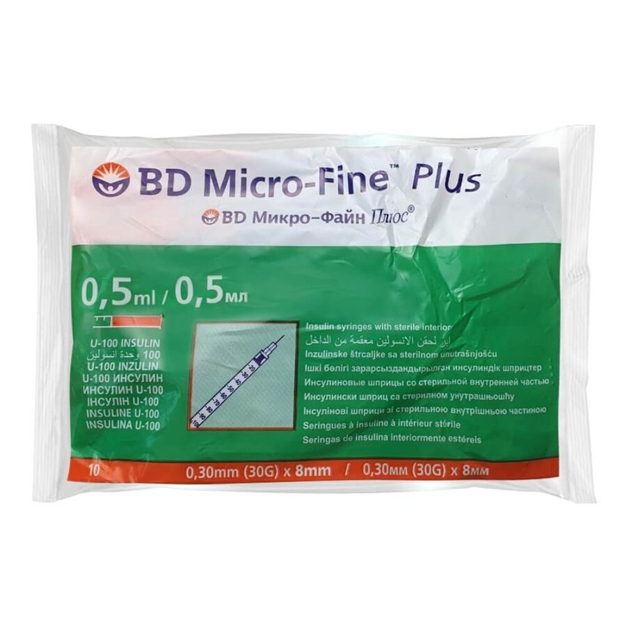 Шприц инсулиновый BD Micro-Fine Plus U-100 с иглой 30G 0.30 x 8 мм 0.5 мл, 10 шт.: цены и характеристики