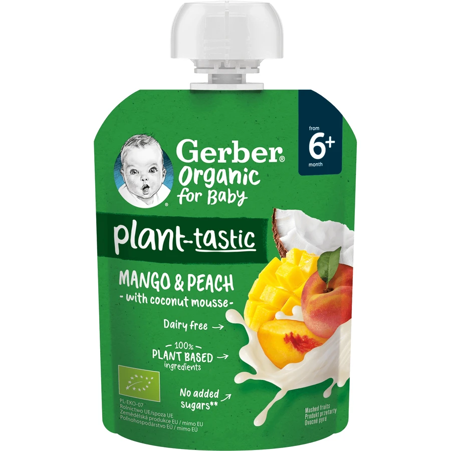 Gerber Сумка манго и персик с кокосовым молоком BIO 80 г: цены и характеристики