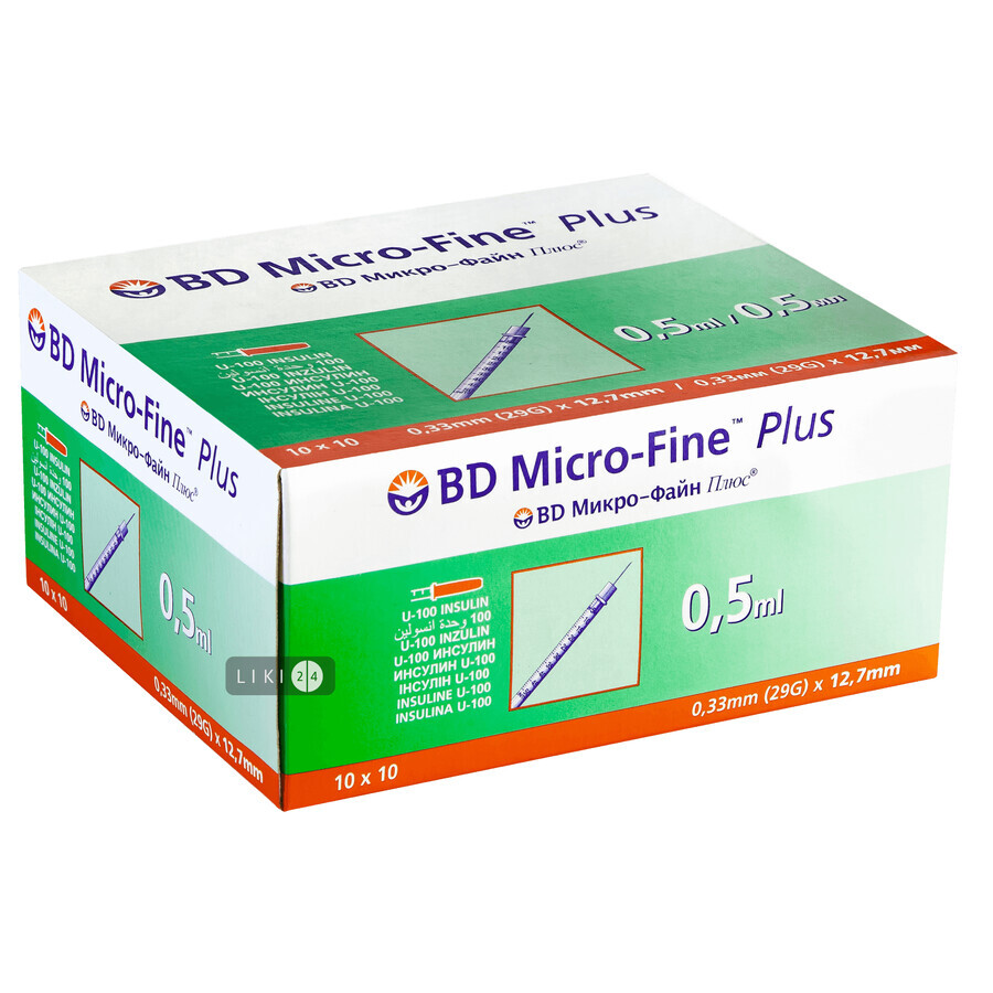 Шприц инсулиновый BD Micro Fine Plus U-100 с иглой G-29 0.33 x 12.7 мм 0.5 мл 10 шт: цены и характеристики