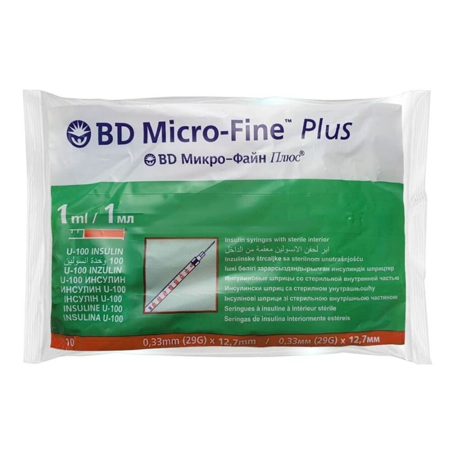 Шприц інсуліновий BD Micro-Fine Plus U-100 з голкою 29G 0.33 x 12.7 мм 1 мл 10 шт: ціни та характеристики