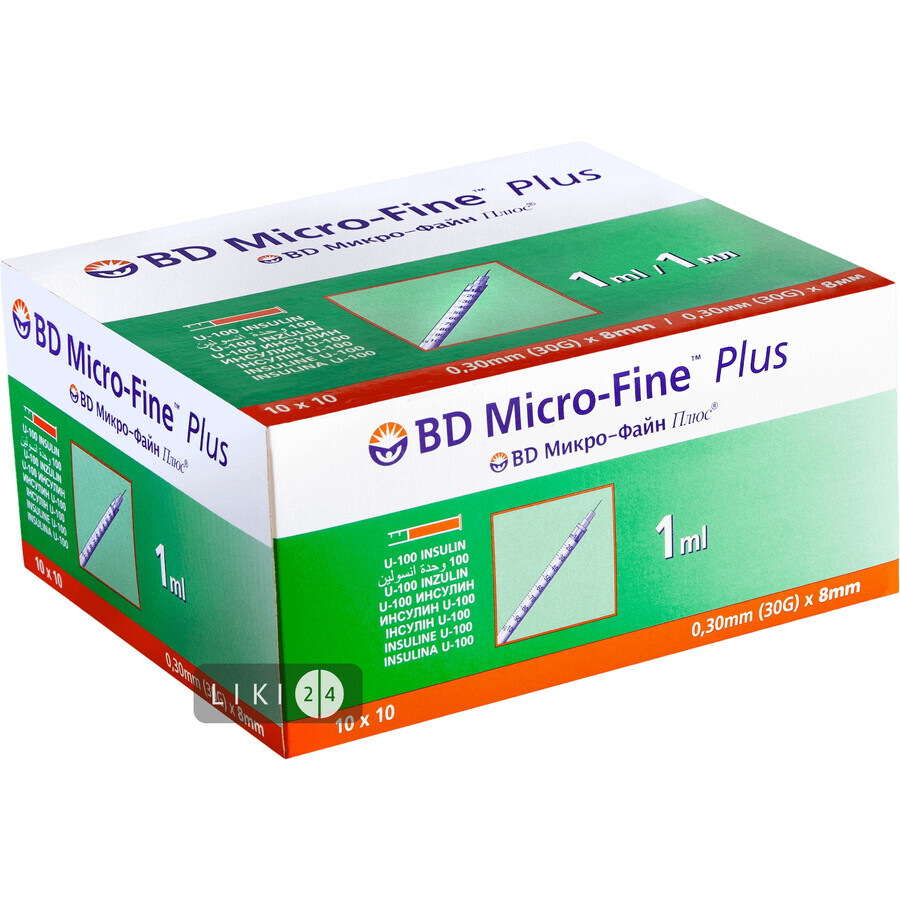 Шприц инъекционный инсулиновый одноразового применения bd micro-fine plus U-100 1 мл, с иглой 0,3 мм (30 G) х 8 мм №100: цены и характеристики