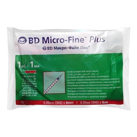 Шприц инсулиновый BD Micro-Fine Plus U-40 1 мл с иглой 30G 0.30 x 8.0 мм 1 шт