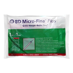 Шприц інсуліновий BD Micro-Fine Plus U-40 з голкою 30G 0.30 x 8.0 мм 1 мл 10 шт