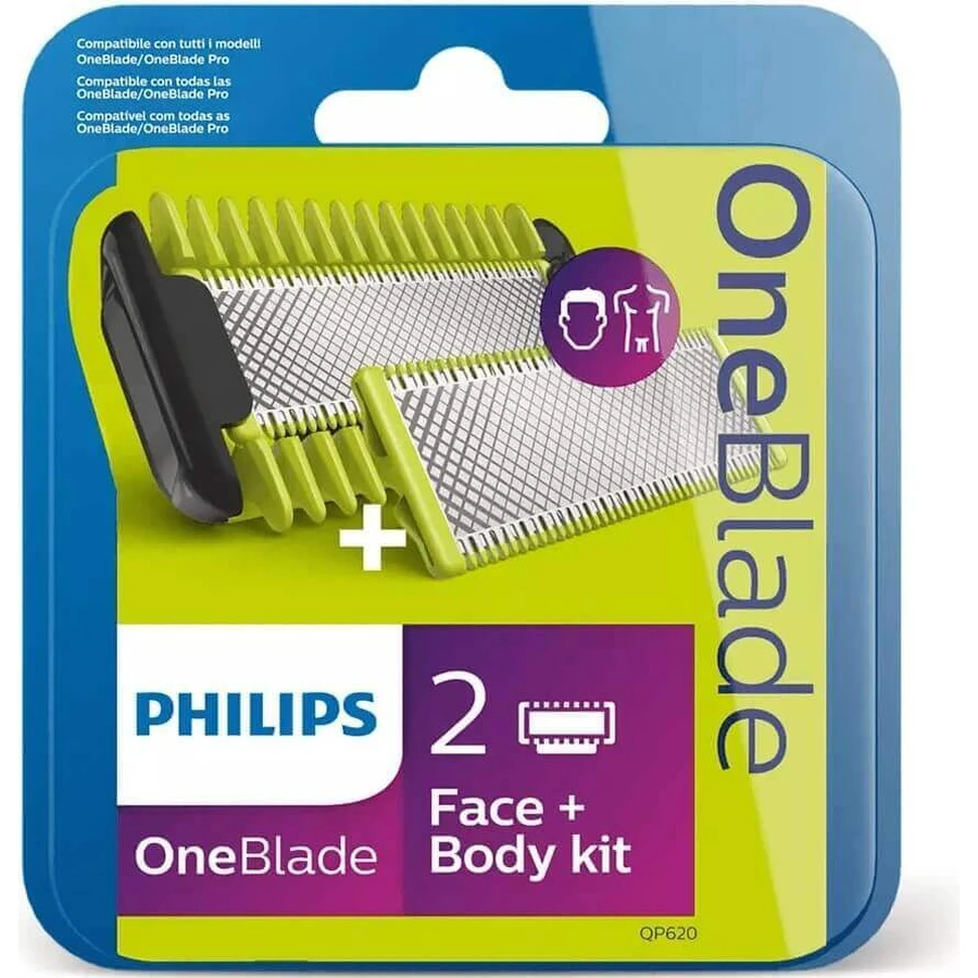 Philips OneBlade QP624/50 Змінні леза 360 для обличчя та тіла + гребінець для тіла та насадка для інтимних місць 1×1 шт, змінні леза: ціни та характеристики