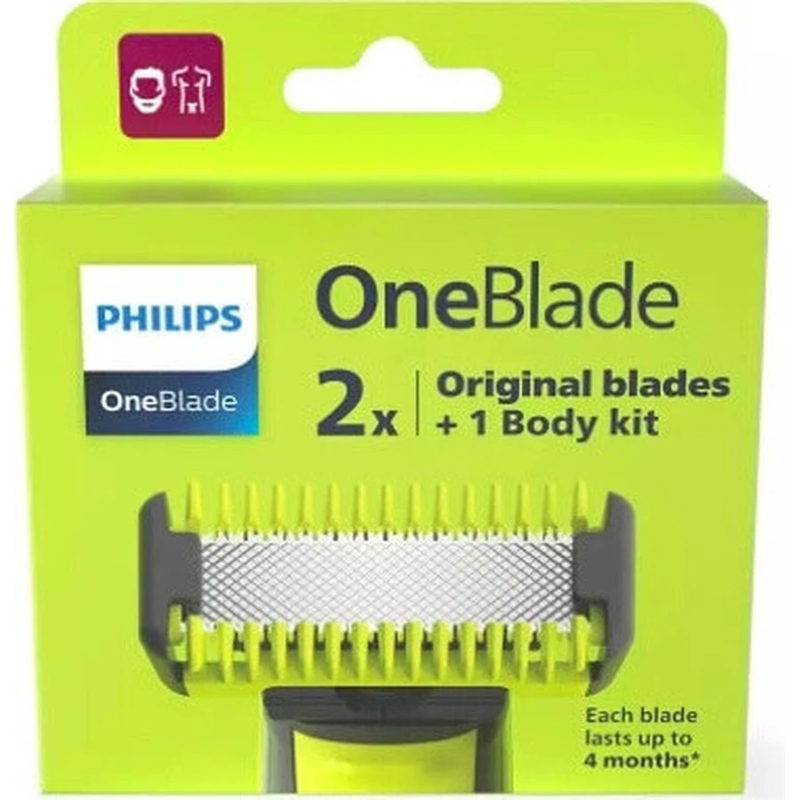 Philips OneBlade QP624/50 Змінні леза 360 для обличчя та тіла + гребінець для тіла та насадка для інтимних місць 1×1 шт, змінні леза: ціни та характеристики