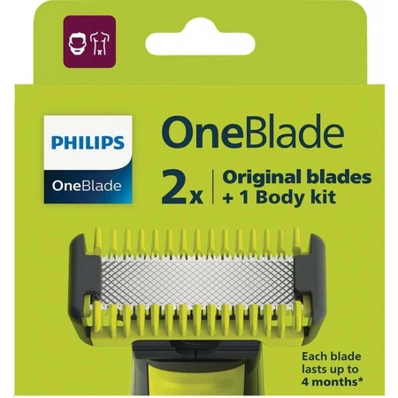 Philips OneBlade QP624/50 Змінні леза 360 для обличчя та тіла + гребінець для тіла та насадка для інтимних місць 1×1 шт, змінні леза: ціни та характеристики