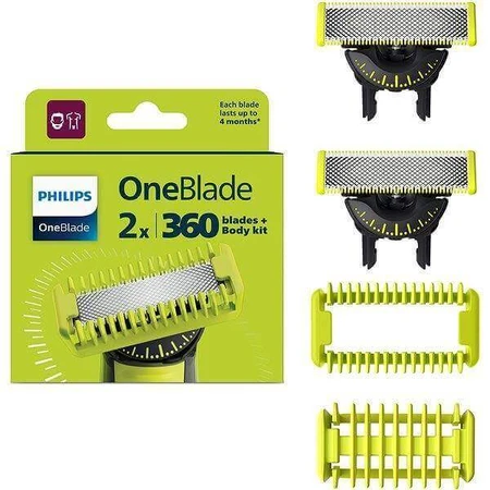 Philips OneBlade QP624/50 Змінні леза 360 для обличчя та тіла + гребінець для тіла та насадка для інтимних місць 1×1 шт, змінні леза: ціни та характеристики