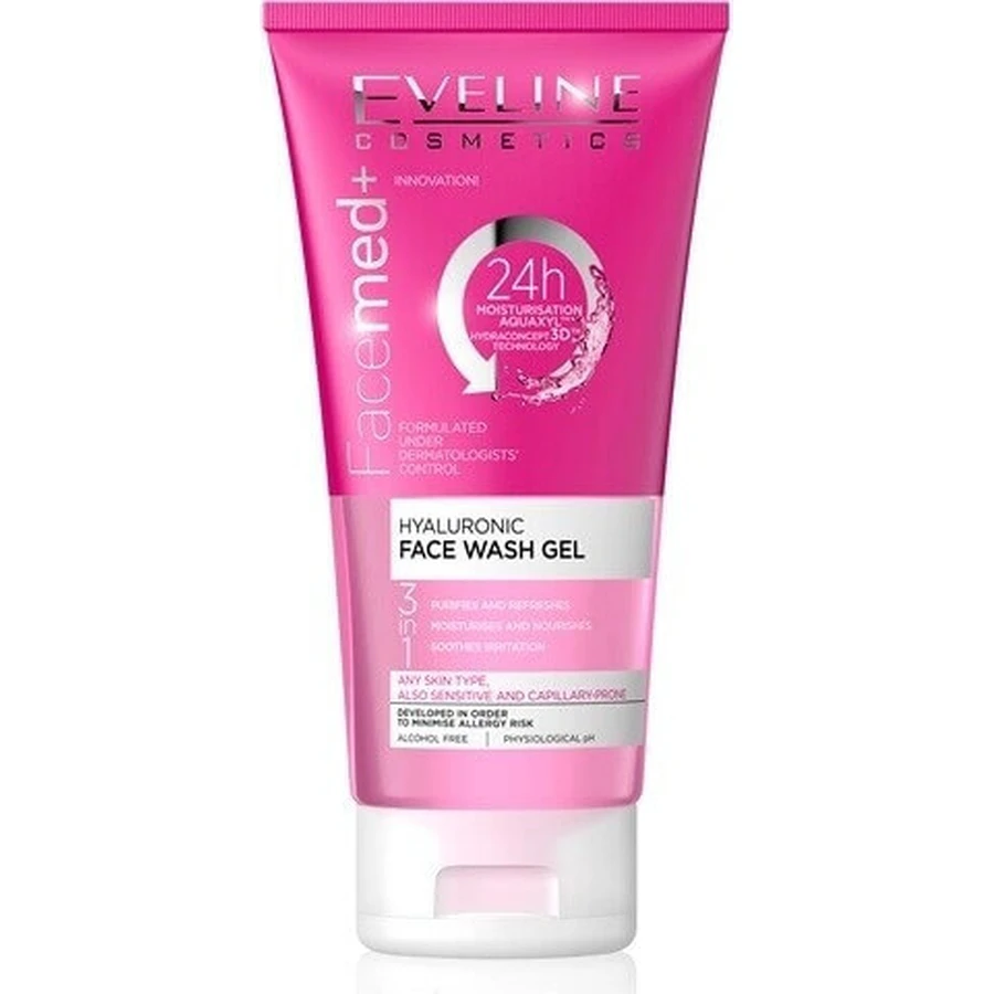 EVELINE FACEMED+ HYALURONIC FACE WASH GEL 1×150 мл, гель для вмивання обличчя: ціни та характеристики