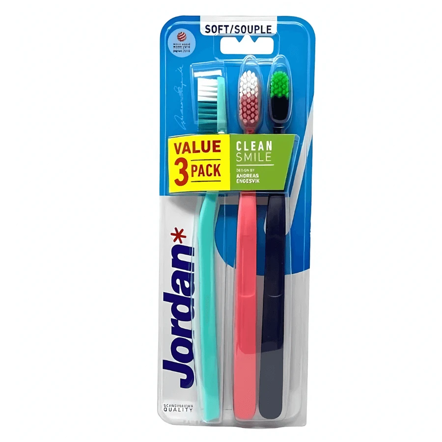 Набор из 3 зубных щеток для взрослых Clean Smile, Soft, Multicolour, Jordan: цены и характеристики