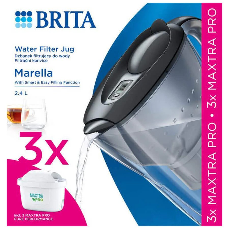 Brita Marella, фильтр-кувшин 2,4 л, графит + фильтр Maxtra Pro Pure Performance, 3 шт.: цены и характеристики