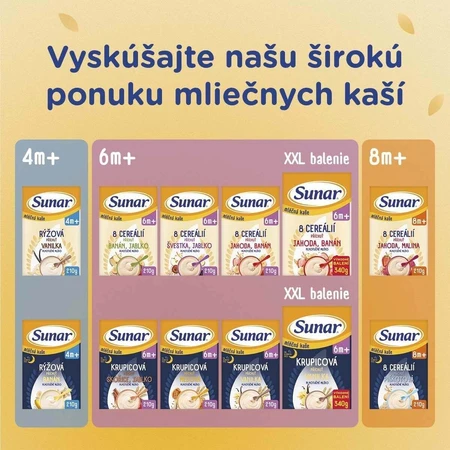 Sunar mliena kaa с 8 злаками клубника, банан XXL 340 г: цены и характеристики