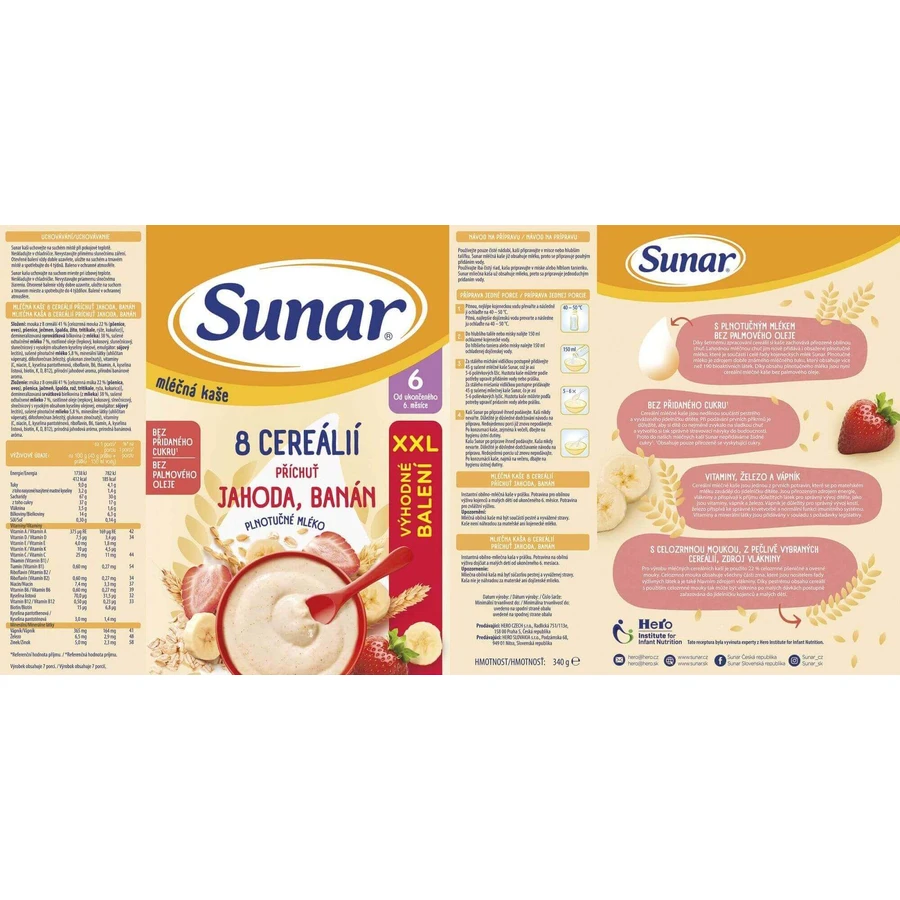 Sunar mliena kaa с 8 злаками клубника, банан XXL 340 г: цены и характеристики