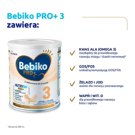 Bebiko Pro+ 3 Nutriflor Pro+, модифіковане молоко, від 1 року, 700 г: ціни та характеристики