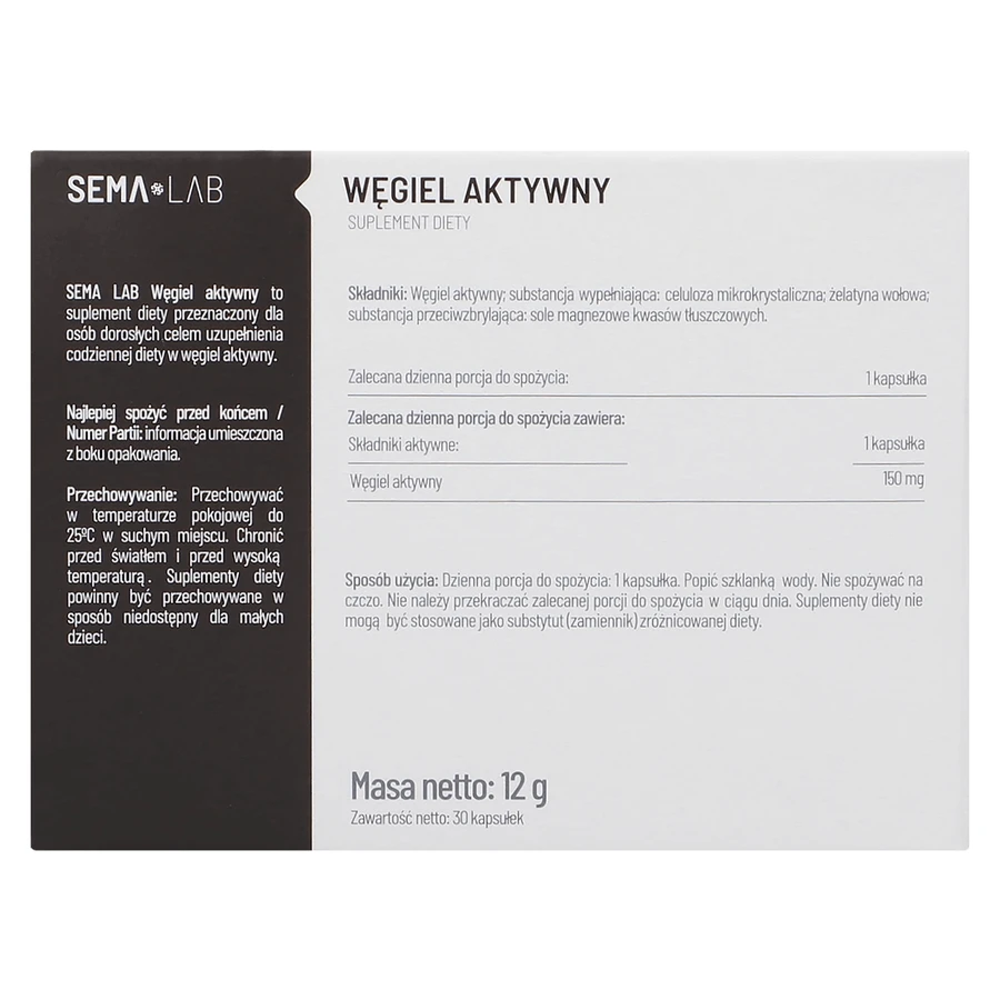 SEMA Lab Активированный уголь, 30 капсул: цены и характеристики