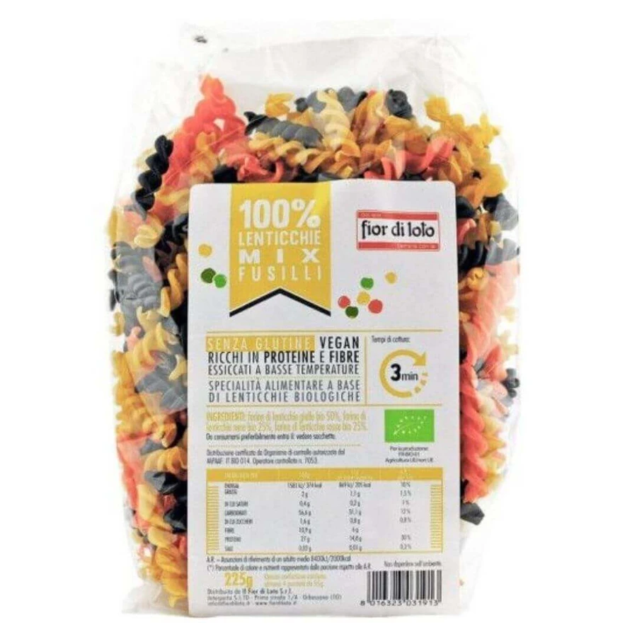 Суміш макаронних виробів Fusilli з сочевицею без глютену, 225 г, Fior Di Loto: ціни та характеристики