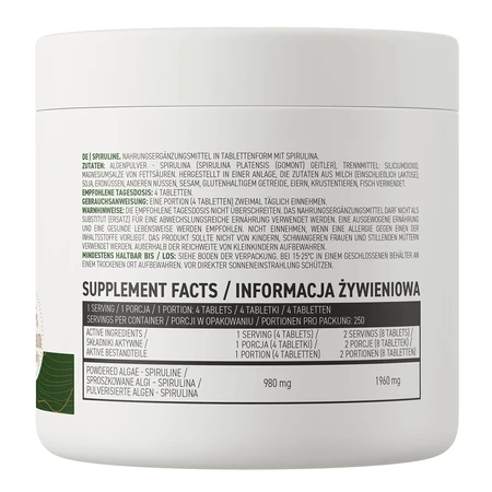 Спирулина OstroVit Spirulina, 1000 веганських таблеток: цены и характеристики