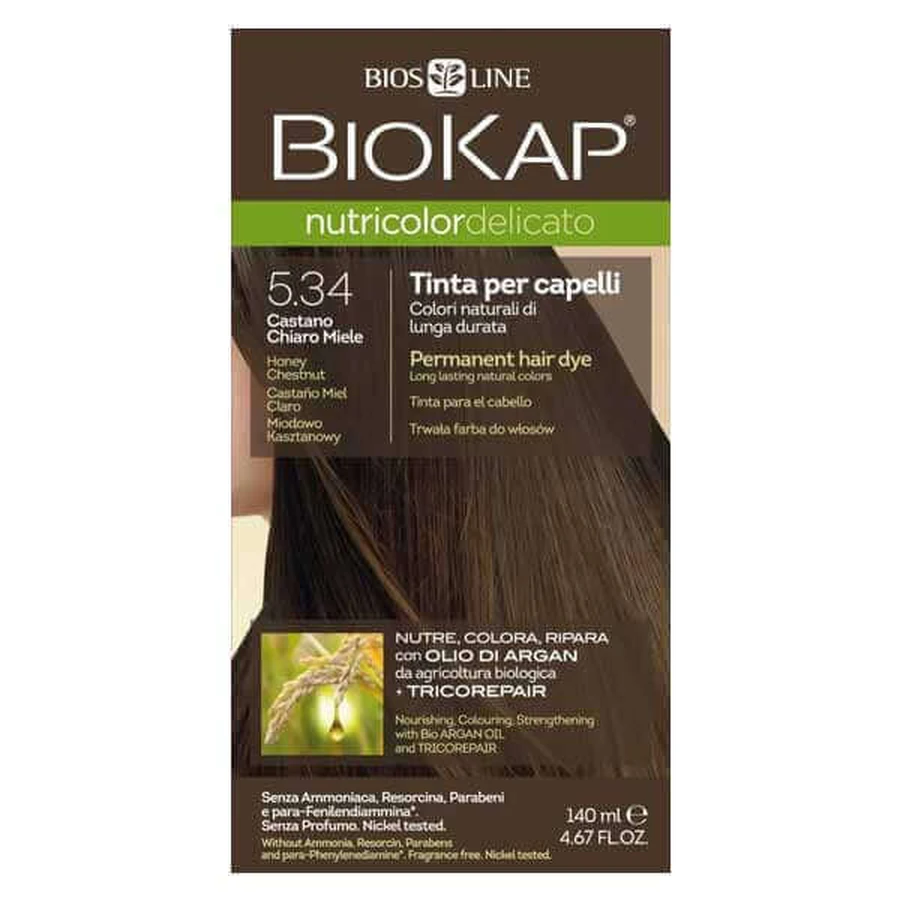 Фарба для волосся Biokap Nutricolor Delicato, відтінок 5.34 медовий каштан, 140 мл: ціни та характеристики