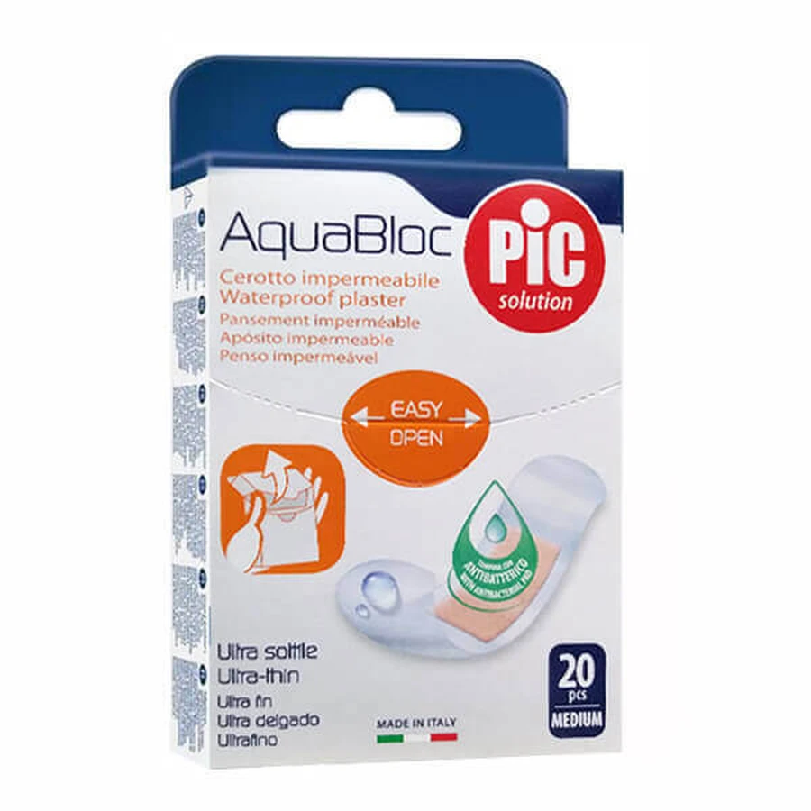 Pic Solution AquaBloc, пластир перев'язувальний, антибактеріальний, водонепроникний, 19 мм х 72 мм, 20 шт.: ціни та характеристики