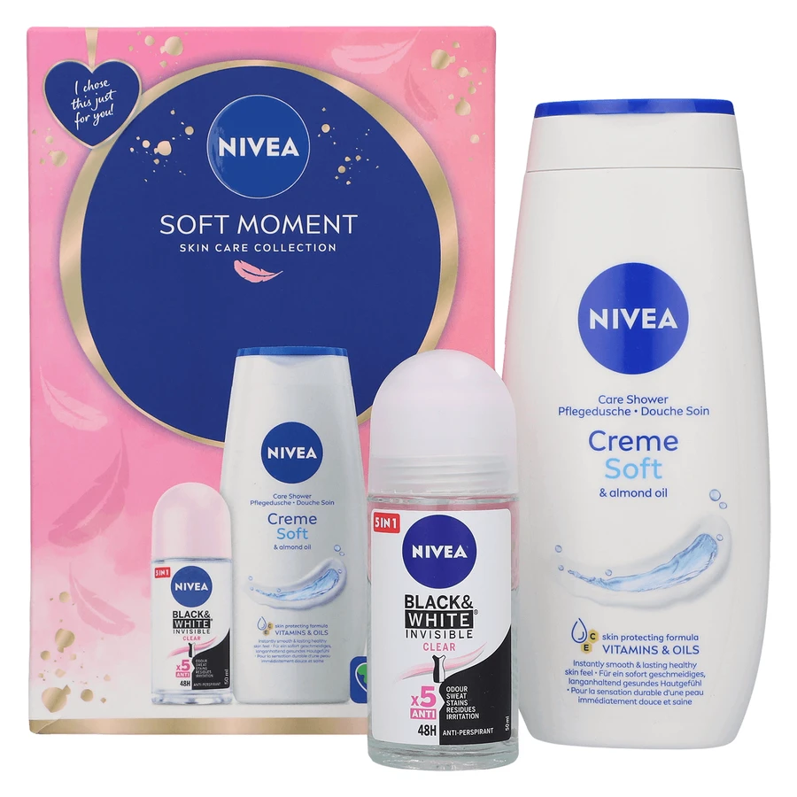Набор Nivea Soft Moment, el shower, Creme Soft, 250 мл + Black & White Invisible, антиперспирант стик, 48 часов, прозрачный, 50 мл: цены и характеристики