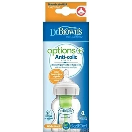 Dr.BROWN´S DOG FAA OPTIONS+ 150 мл 1×1 шт, с широким горлышком, 0M+, антиколиковый, стекло, белый: цены и характеристики