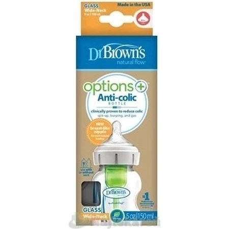 Dr.BROWN´S DOG FAA OPTIONS+ 150 мл 1×1 шт, с широким горлышком, 0M+, антиколиковый, стекло, белый: цены и характеристики