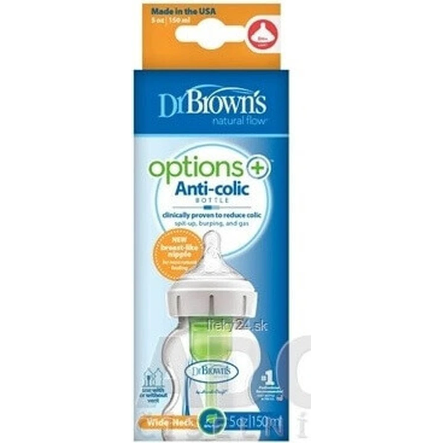 Dr.BROWN´S DOG FAA OPTIONS+ 150 мл 1×1 шт, с широким горлышком, 0M+, антиколиковый, стекло, белый: цены и характеристики
