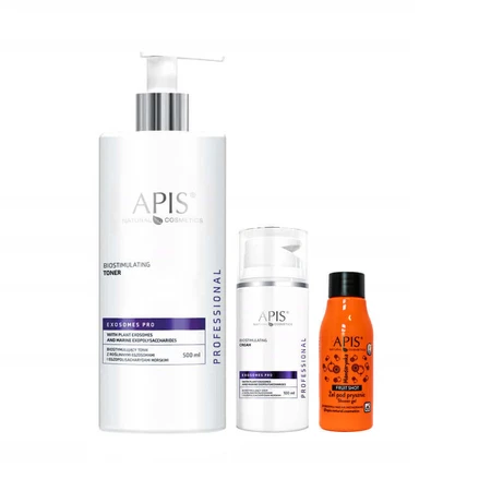 Apis Exosomes Pro Set, Биостимулирующий крем с экзосомами, 100 мл + тоник с экзосомами, 500 мл + мандариновый эль для душа, 50 мл бесплатно: цены и характеристики
