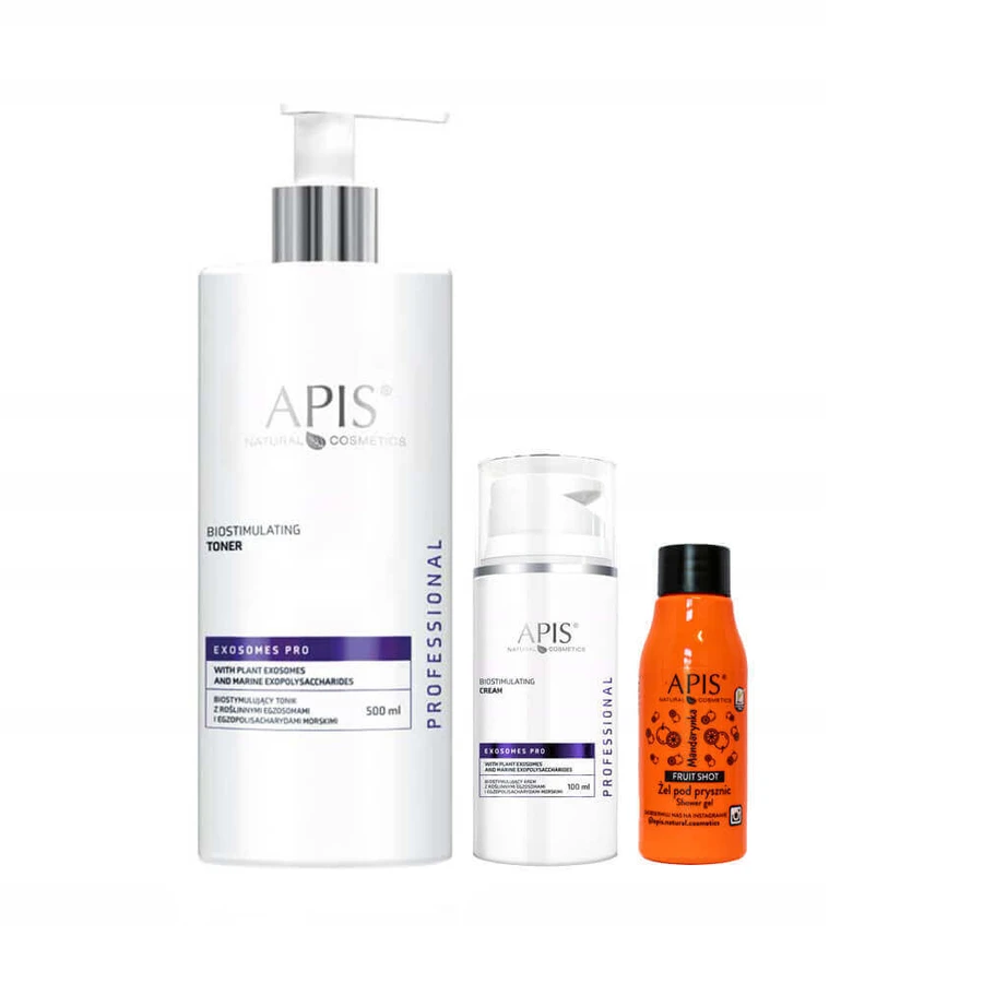 Apis Exosomes Pro Set, Биостимулирующий крем с экзосомами, 100 мл + тоник с экзосомами, 500 мл + мандариновый эль для душа, 50 мл бесплатно: цены и характеристики