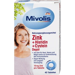 Цинк + Гістидин + Цистеїн Депо Mivolis Zinc + Histidin + Cistein Depot таблетки, 40 шт.