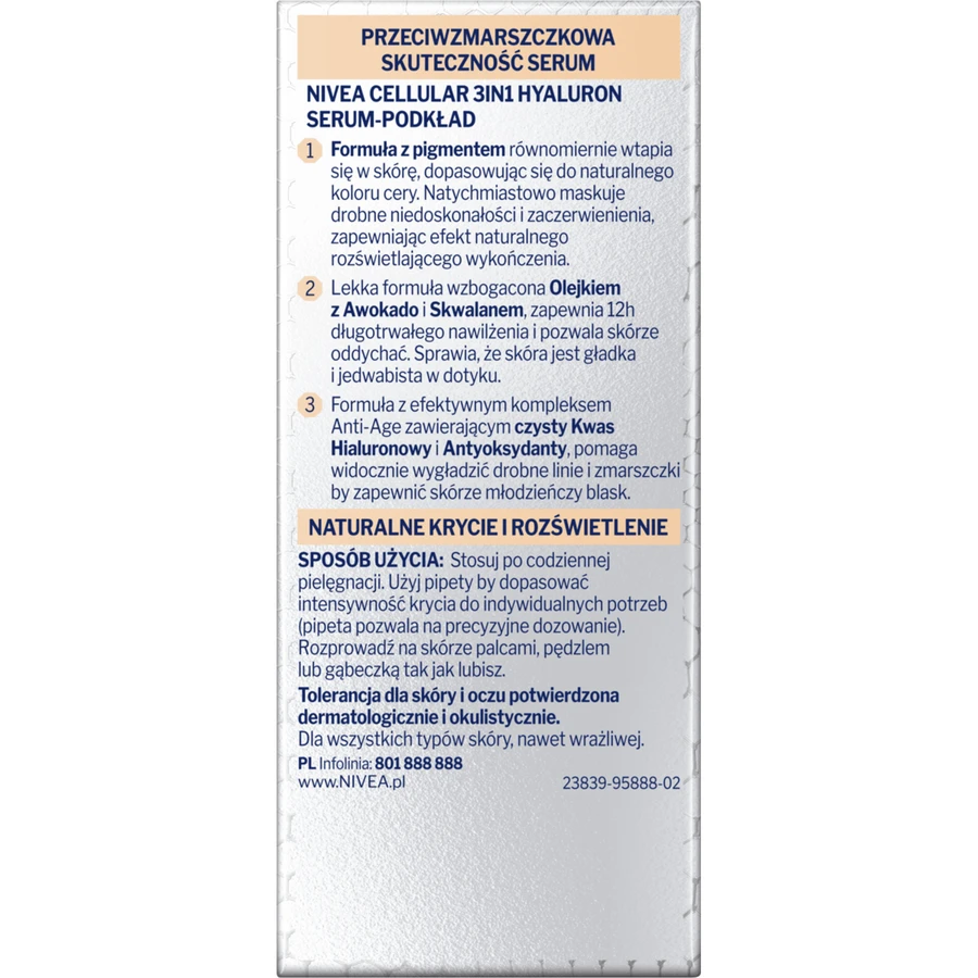 Nivea Hyaluron Cellular Filler 3in1, тональная сыворотка, светлый цвет, 30 мл: цены и характеристики