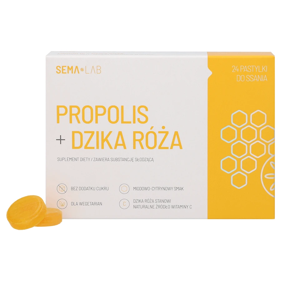 SEMA Lab Прополіс + шипшина, мед та лимон, 24 пастилки, 24 пастилки: ціни та характеристики