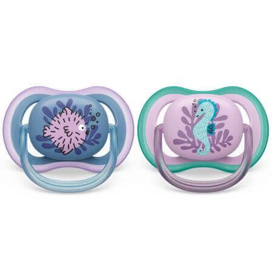 Пустушки Philips Avent Ultra Air, 6-18 місяців, 2 штуки, фіолетовий та синій з дизайном, SCF085/61, Philips: ціни та характеристики