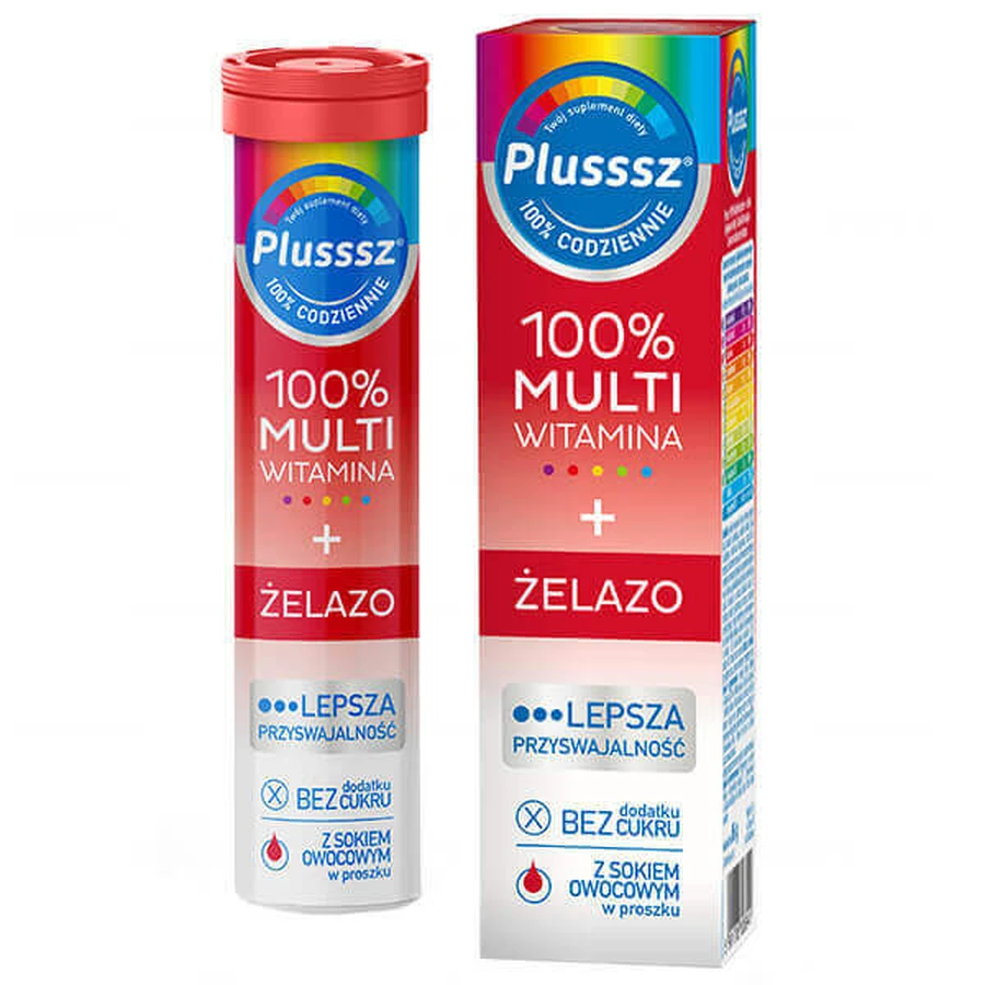 100% Мультивітамін + Залізо Plusssz 100% Multivitamin + Iron, 20 шипучих таблеток: ціни та характеристики