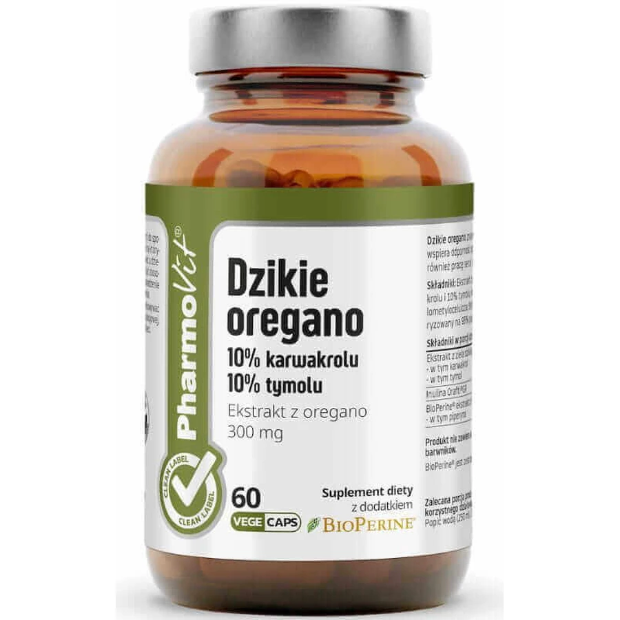 Дикая душица 10% карвакрол 10% тимол 60 капсул Pharmovit Clean Label: цены и характеристики