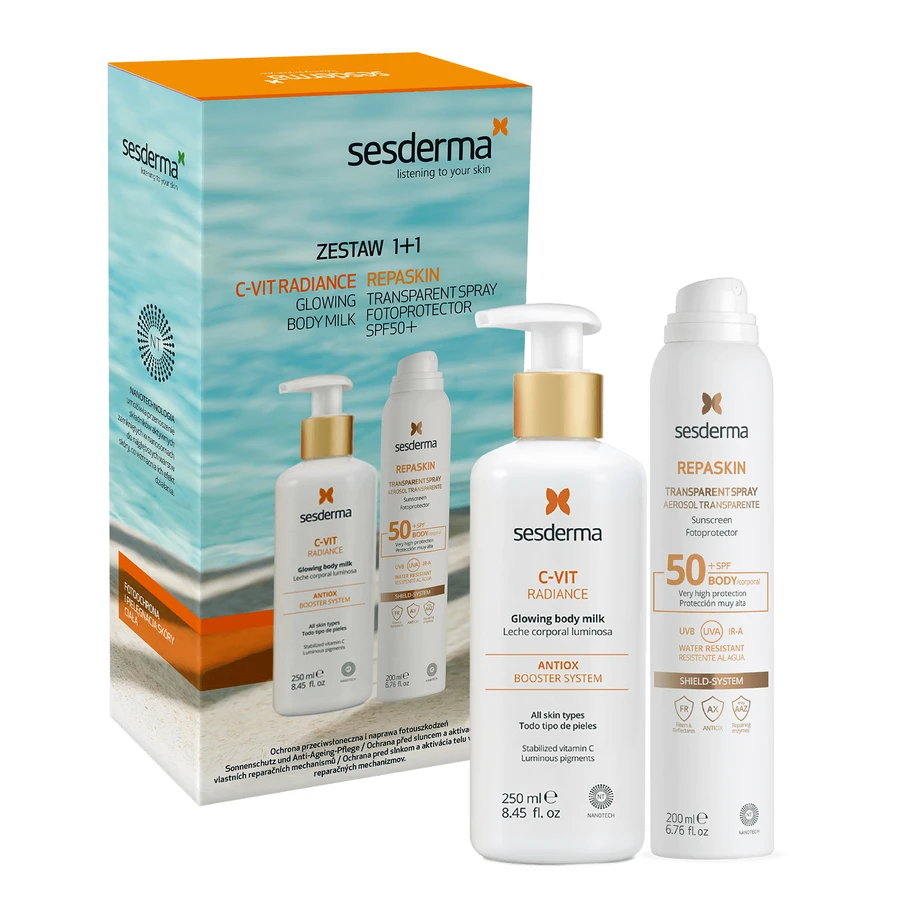 Набор Sesderma, C-Vit Radiance, лосьон для осветления кожи, 250 мл + Repaskin, прозрачный солнцезащитный спрей, SPF 50, 200 мл: цены и характеристики
