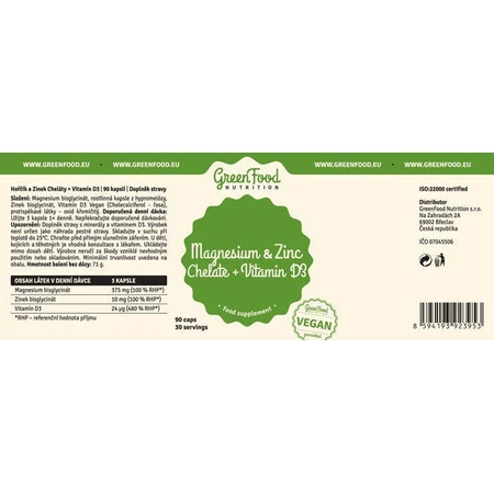 GreenFood Nutrition Хелати магнію та цинку + вітамін D3 90 капсул: ціни та характеристики