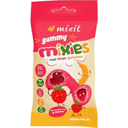 Mixit Gummy Mixies - Полуниця та банан, натуральна льодяникова цукерка 35 г: ціни та характеристики