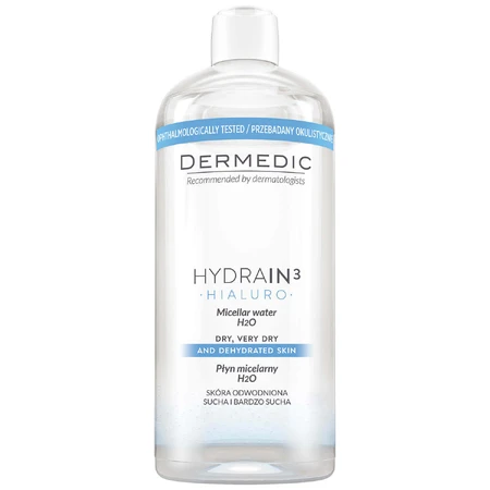 Dermedic Hydrain 3 Hialuro, мицеллярный лосьон H2O для обезвоженной и сухой кожи, 500 мл: цены и характеристики