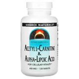 Ацетил карнітин + альфа-ліпоєва кислота, Acetyl L-Carnitine & Alpha-Lipoic Acid, Source Naturals, 650 мг, 120 таблеток