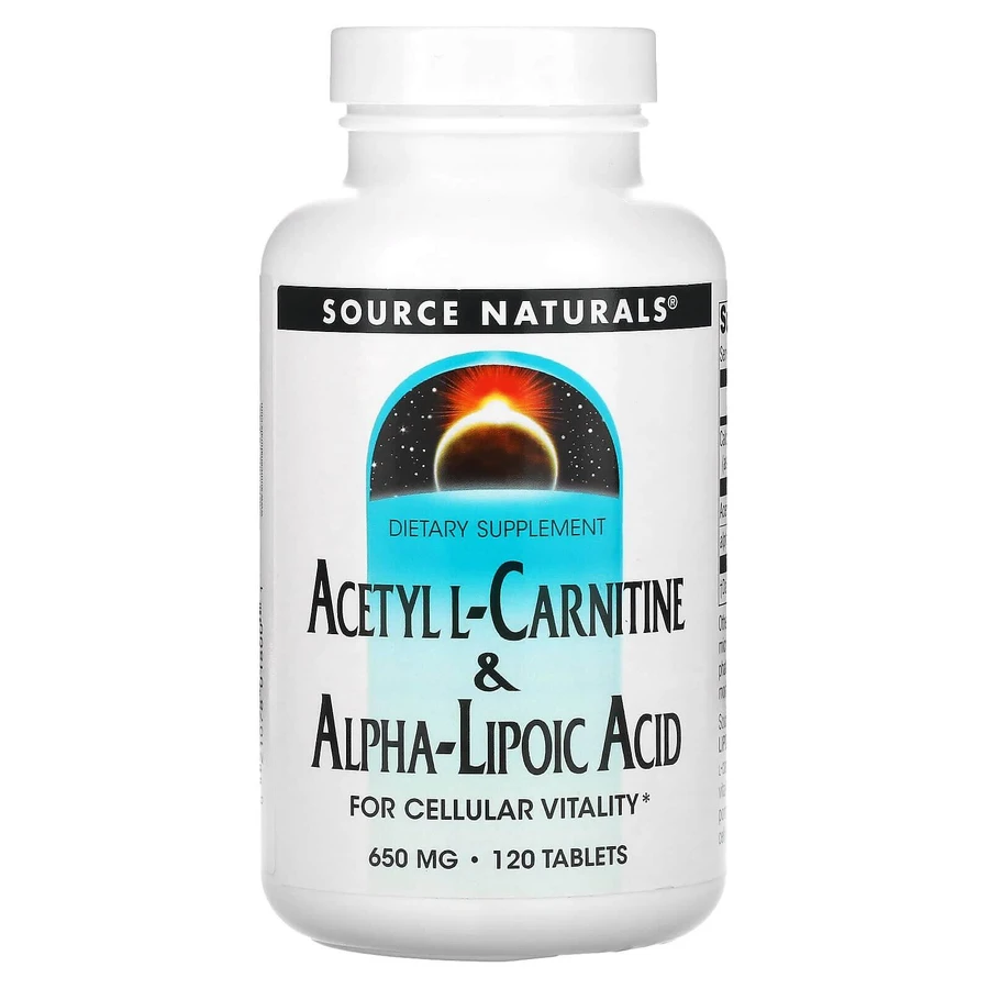 Ацетил карнитин + альфа-липоевая кислота, Acetyl L-Carnitine & Alpha-Lipoic Acid, Source Naturals, 650 мг, 120 таблеток: цены и характеристики