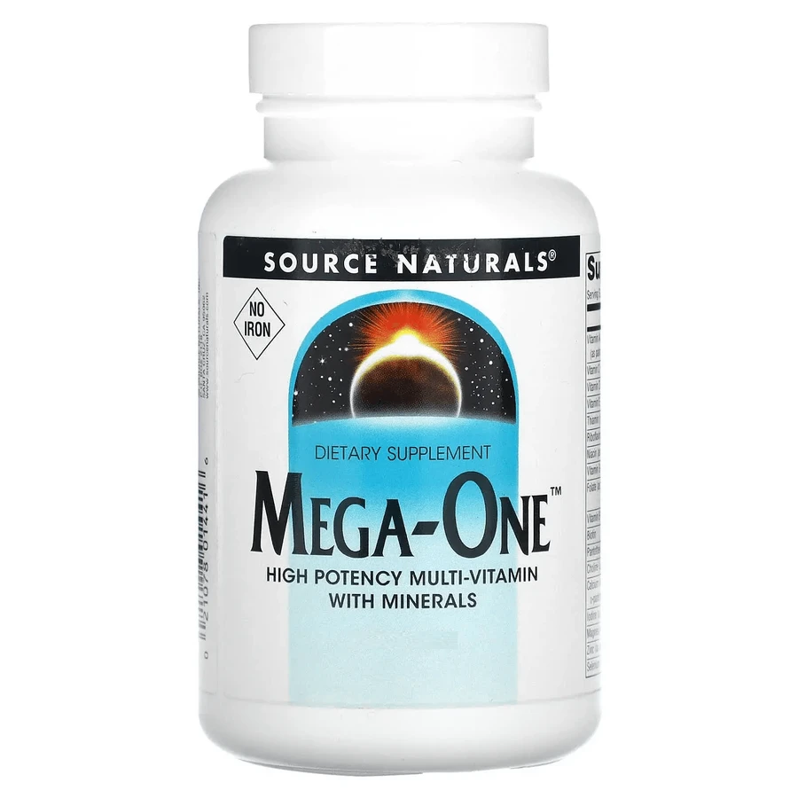 Мультивитамины и минералы, без железа, Mega-One, Source Naturals, по 1 в день, 30 таблеток: цены и характеристики