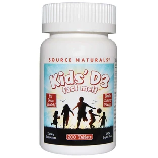 Вітамін D3 для дітей, Kids 'D3, Source Naturals, швидкорозчинні, смак ягід, 200 таблеток