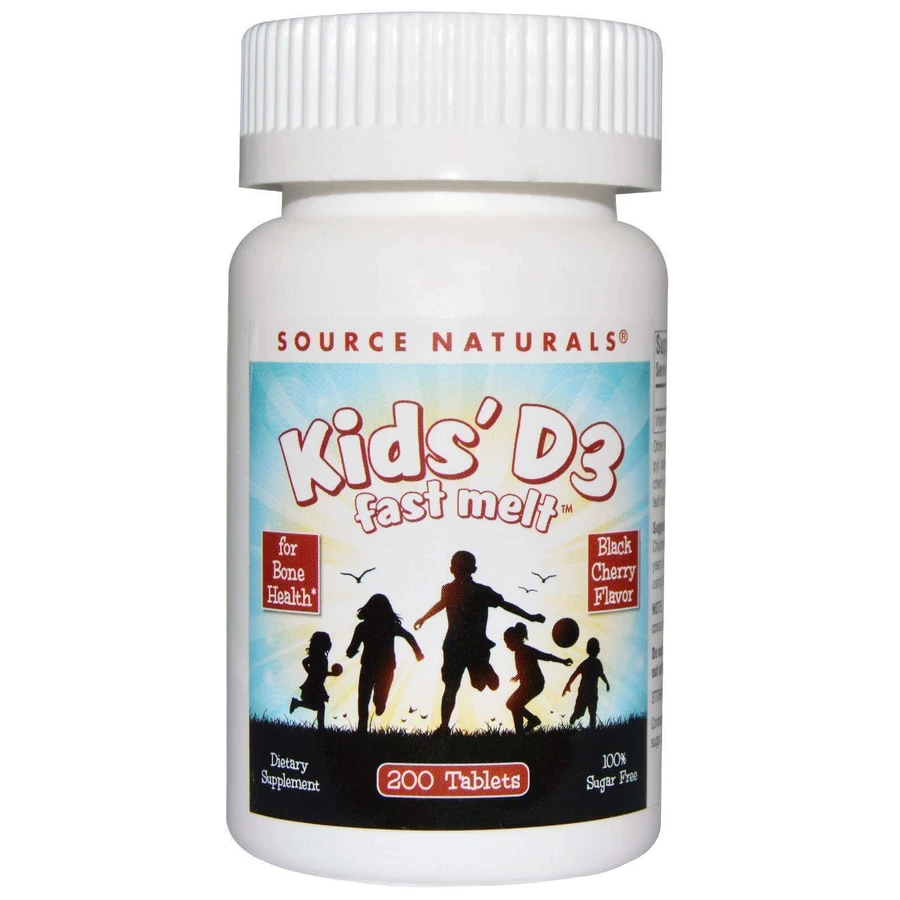 Вітамін D3 для дітей, Kids 'D3, Source Naturals, швидкорозчинні, смак ягід, 200 таблеток: ціни та характеристики