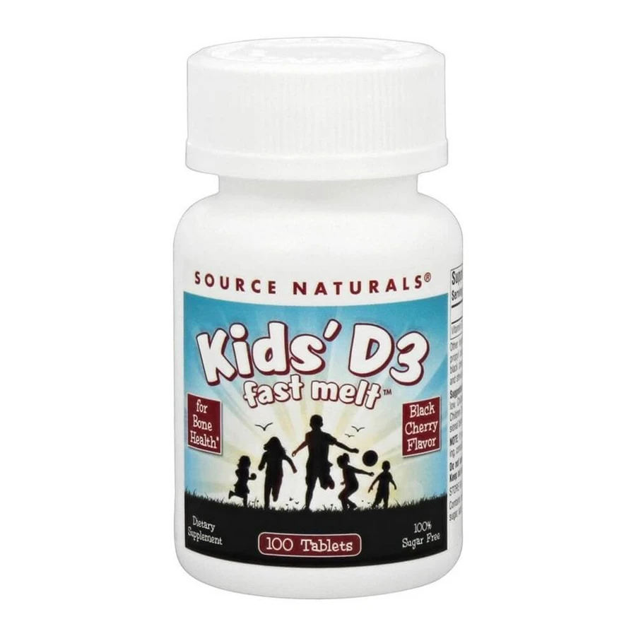 Витамин Д3 для детей, Kids D-3 400 IU, Source Naturals, вкус вишни, 100 быстрорастворимых таблеток: цены и характеристики