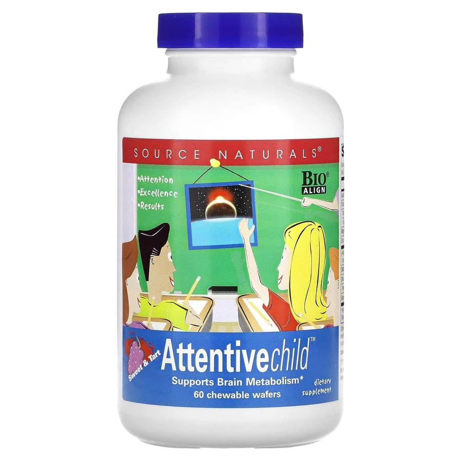 Уважна дитина, Attentive Child, Source Naturals, смак терпкий, 60 жувальних цукерок: ціни та характеристики